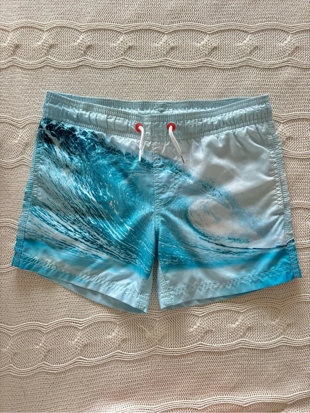 Sundek Boys Swim Trunks Size 8 Blue Wave Print Board Shorts Excellent Cruise